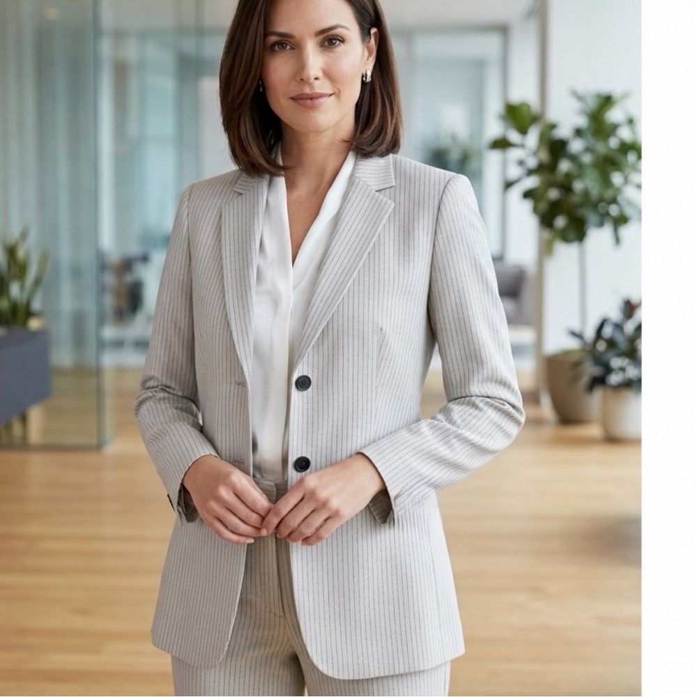 Collection Le Suit Women's Elegant Striped Blazer Cream Color Size 18‎
